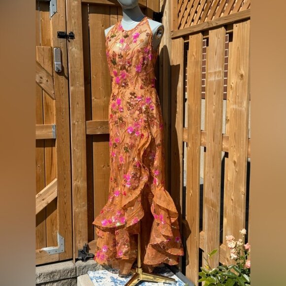 🆕 BRONX & BANCO🧿 NWOT Sicilia Coral Sequin Fluted Hem Maxi Dress, Sz M US 6 - Picture 4 of 14